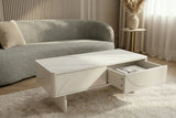 Couchtisch SAVOY 120 cm 3D weiß mit weißer Marmorkeramikplatte