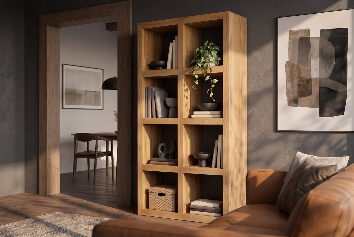 Shelf MAKASSAR 180cm 8 open compartments mango wood brown honey finish