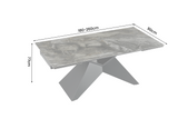 Dining table DIAMOND 180-260cm extendable ceramic taupe w/ geometric black iron base