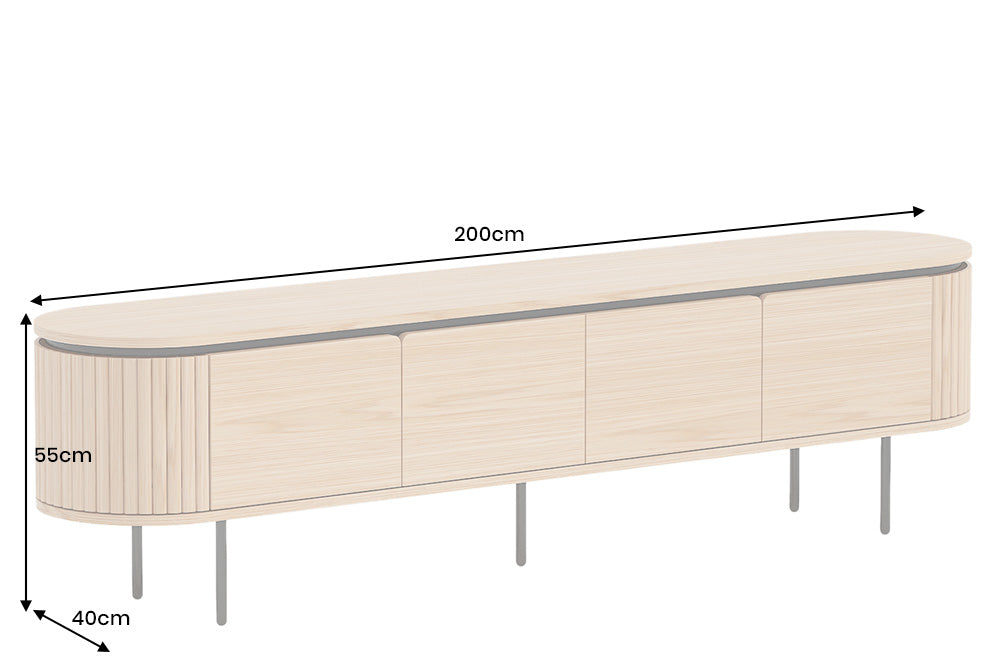 TV-Board ATELIER 200cm natural oak wood look w/ black legs