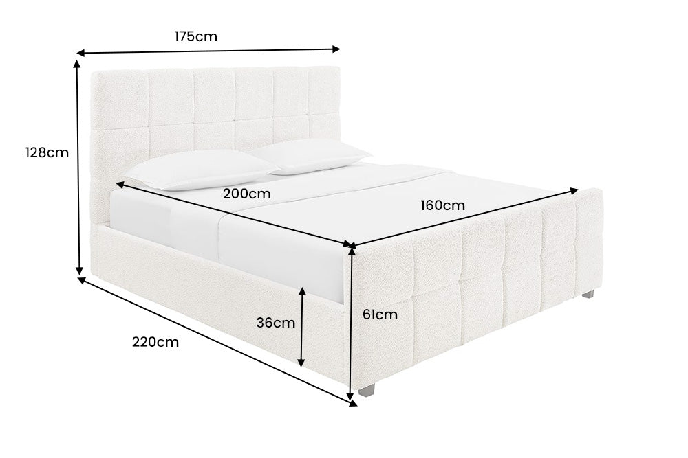 Bed PRESTIGE 160x200cm w/ storage space bouclé creamy
