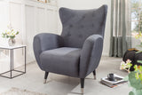 Wing chair DON anthracite w/ silver caps flat woven fabric