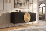 Sideboard AURUM 180cm textured front gold circle accent mango wood black gold metal feet