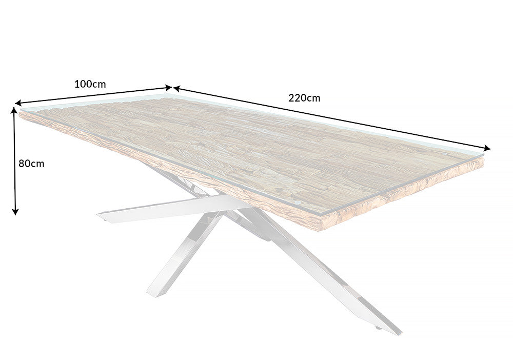Esstisch BARRACUDA 220cm 40mm Teakholz ohne Hartglasplatte