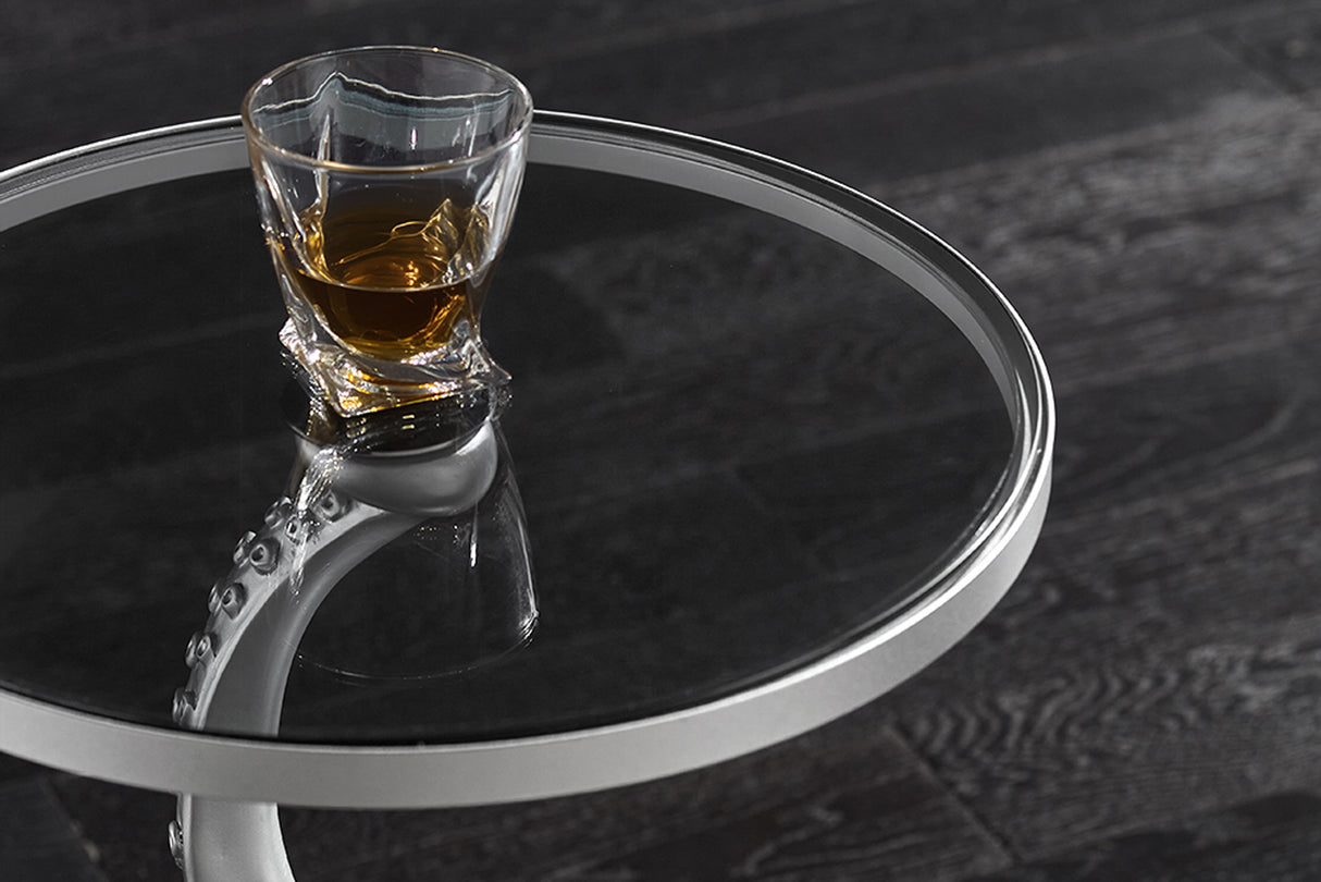 Side table WILDLIFE OCTOPUS 55cm silver illuminated glass plate w/ LED stripes