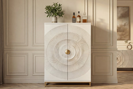 Barschrank GOLDEN SUNSET 140cm 3D Mangoholz weiß