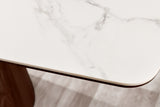 Dining table UNIQUE 200cm frame dark walnut wood veneered ceramic white marble top