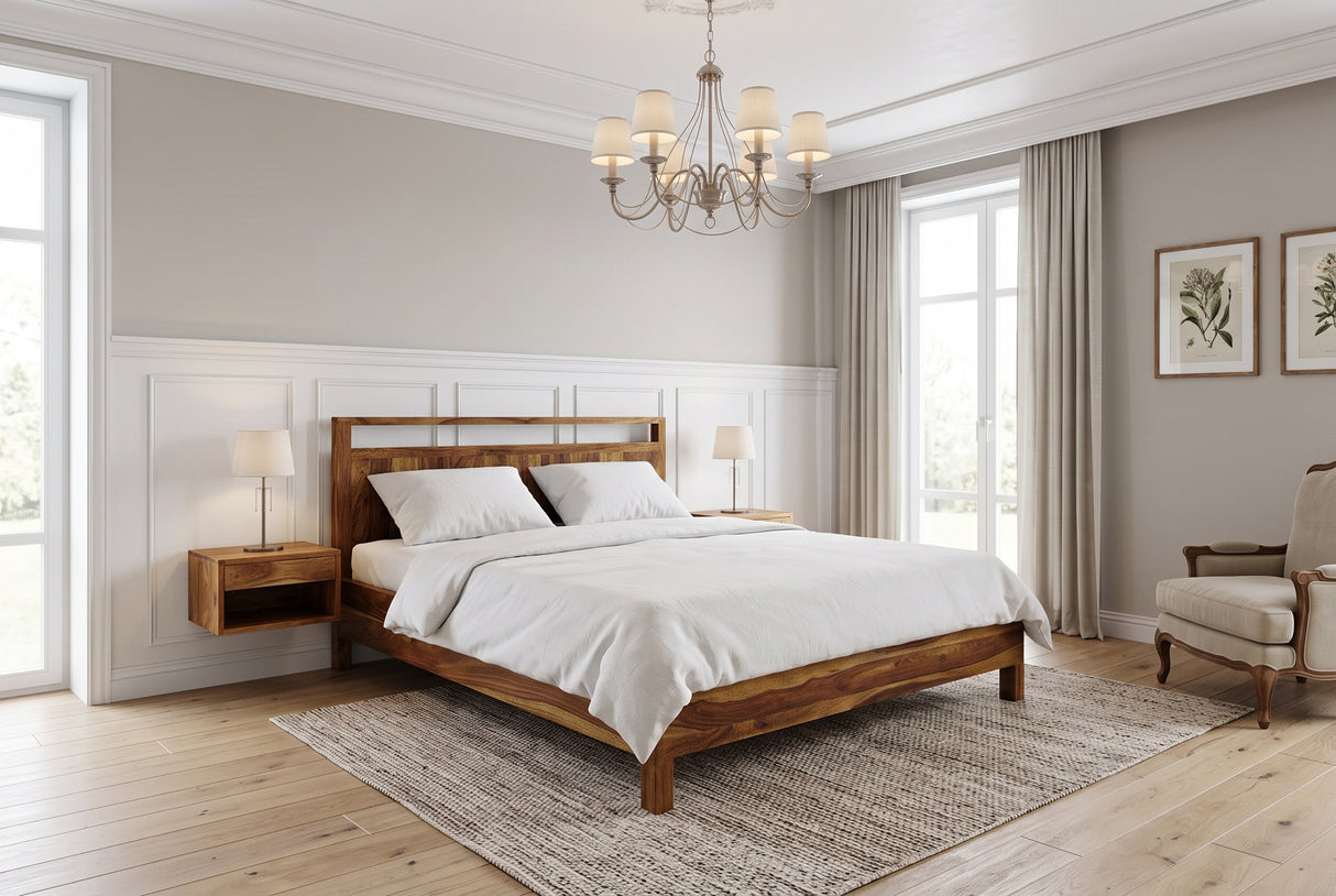Bed MAKASSAR 180x200cm tree trunk sheesham wood brown