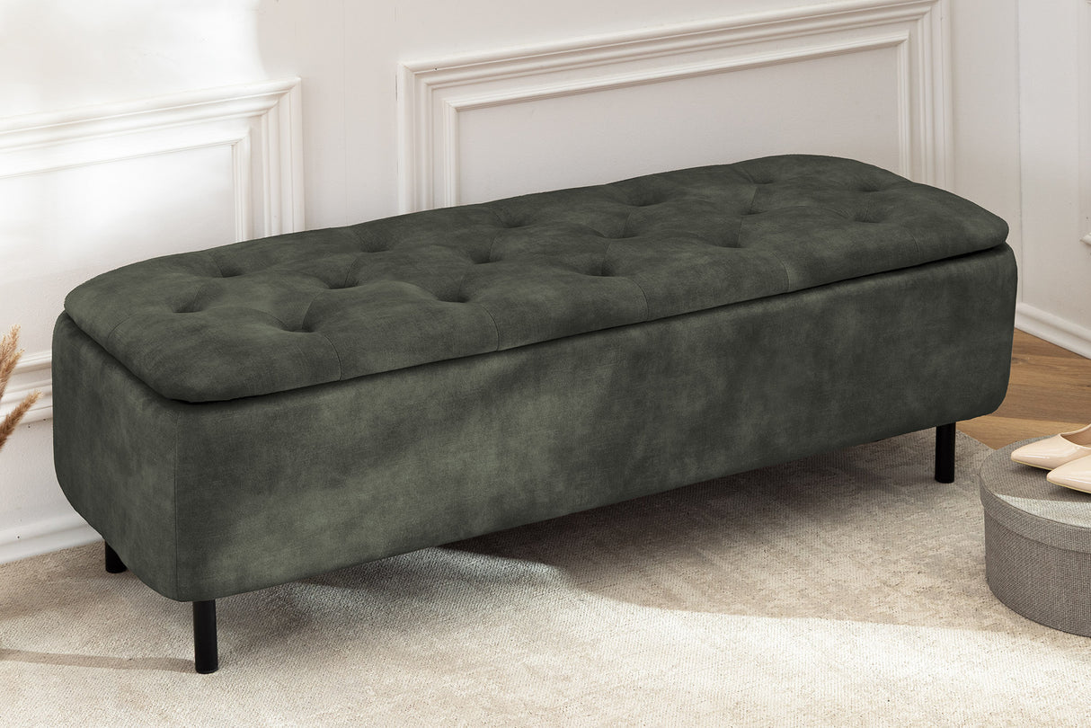 Bench chest EN VOGUE 120cm w/ storage space velvet dark green