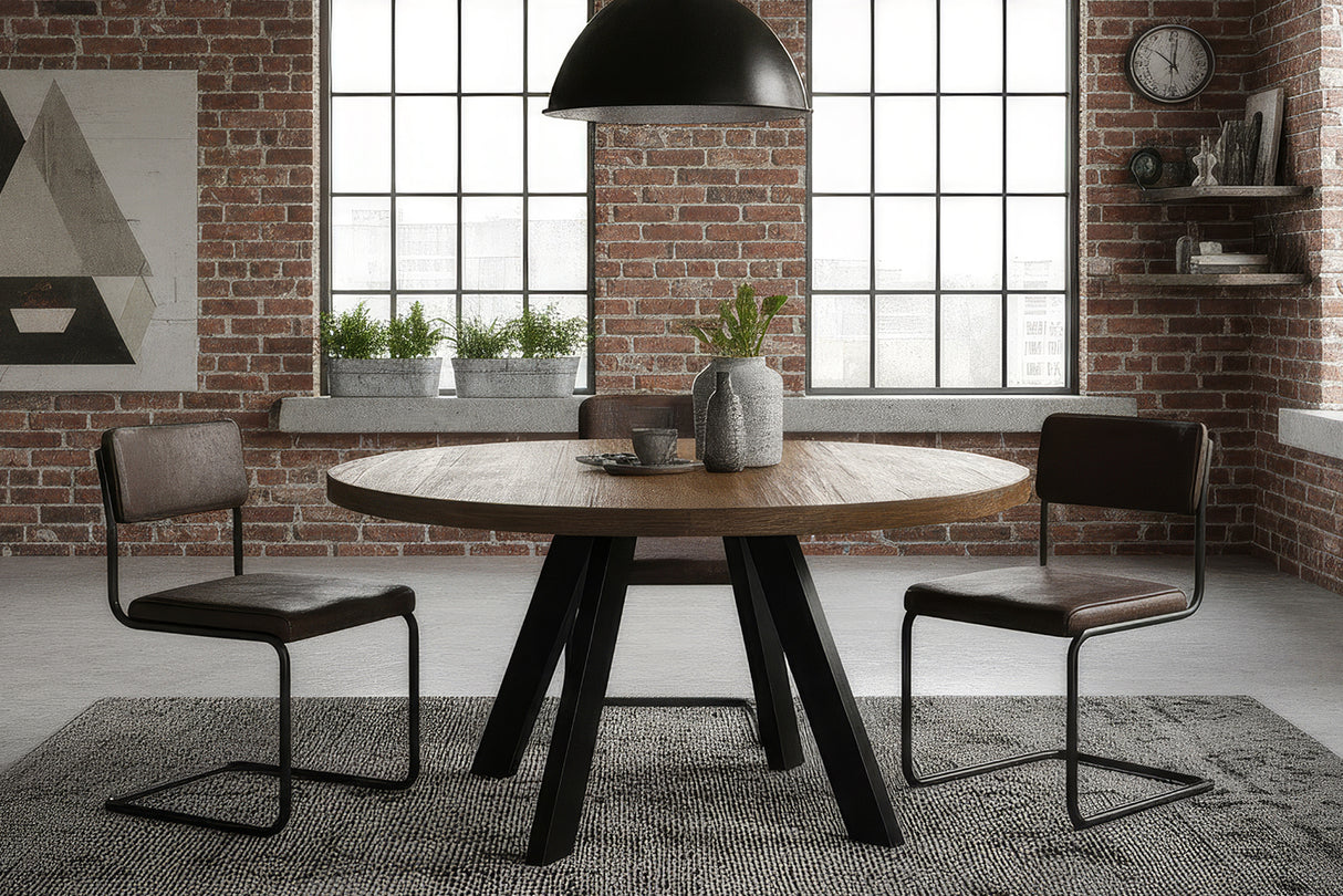 Dining table IRON CRAFT Ø 120cm round mango wood taupe brown w/ black legs