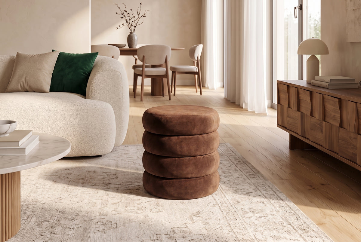Hocker VOGUE 40cm rund gepolstert mit Stauraum Samt rostbraun