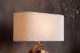 Tischleuchte LOVERS 60cm Natur Regenbaumholz Lampenschirm Bouclé weiß