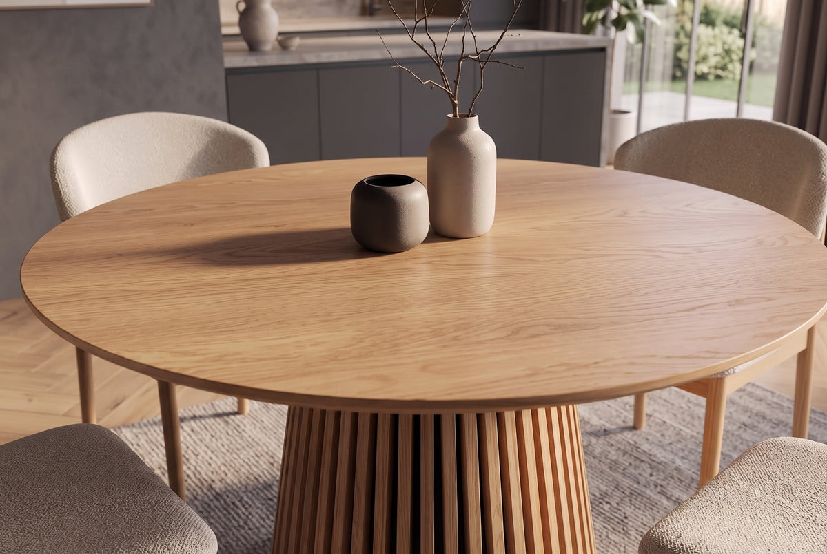 Dining table VALHALLA WOOD Ø 120cm round oak wood veneered natural