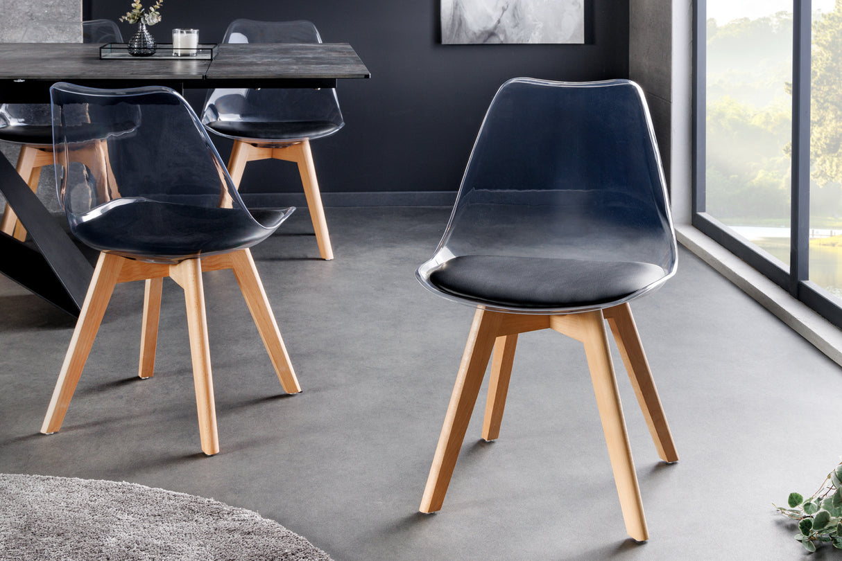 Chair SCANDINAVIA MEISTERSTÜCK beech wood legs transparent black artificial leather