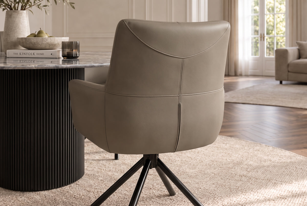 Drehstuhl SIGNATURE 360° drehbar m. Armlehnen Federkern Leder taupe