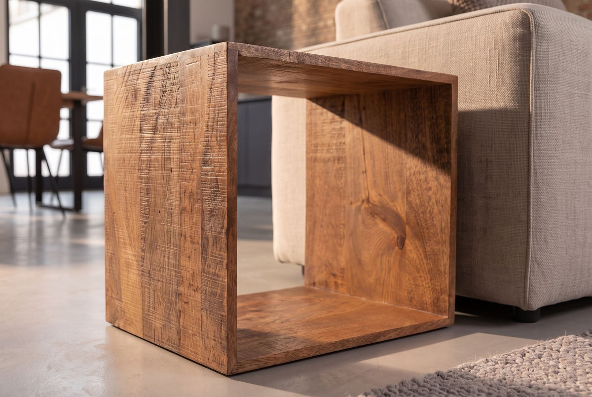 Side table MAKASSAR 45cm w/ open storage compartment mango wood natural