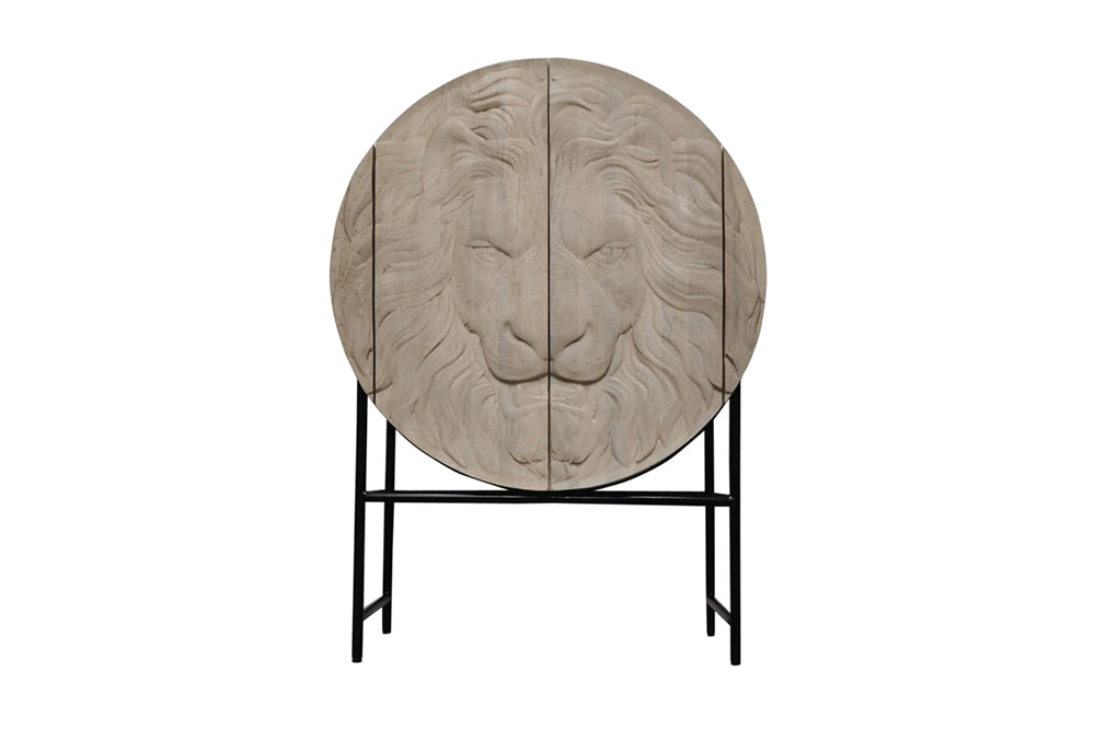 Highboard LION 140cm 3D Mangoholz weiß Gestell schwarz