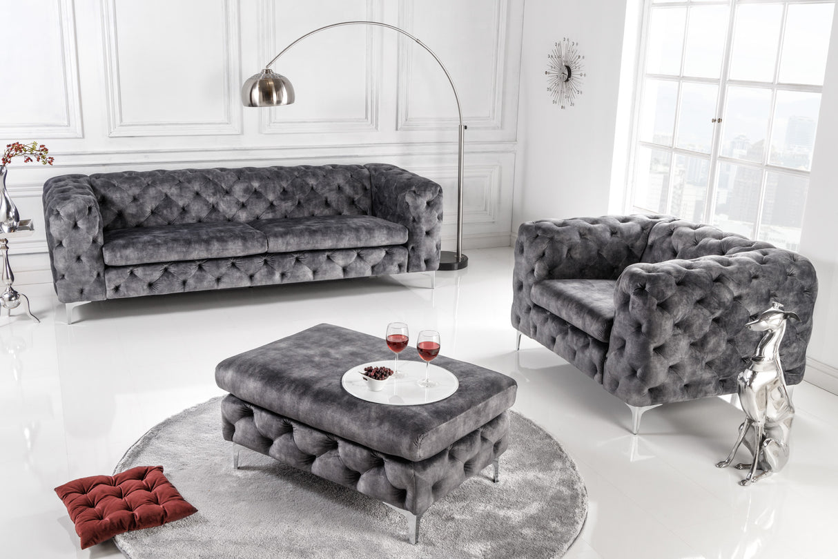 Sessel MODERN BAROCK CHESTERFIELD samtgrau