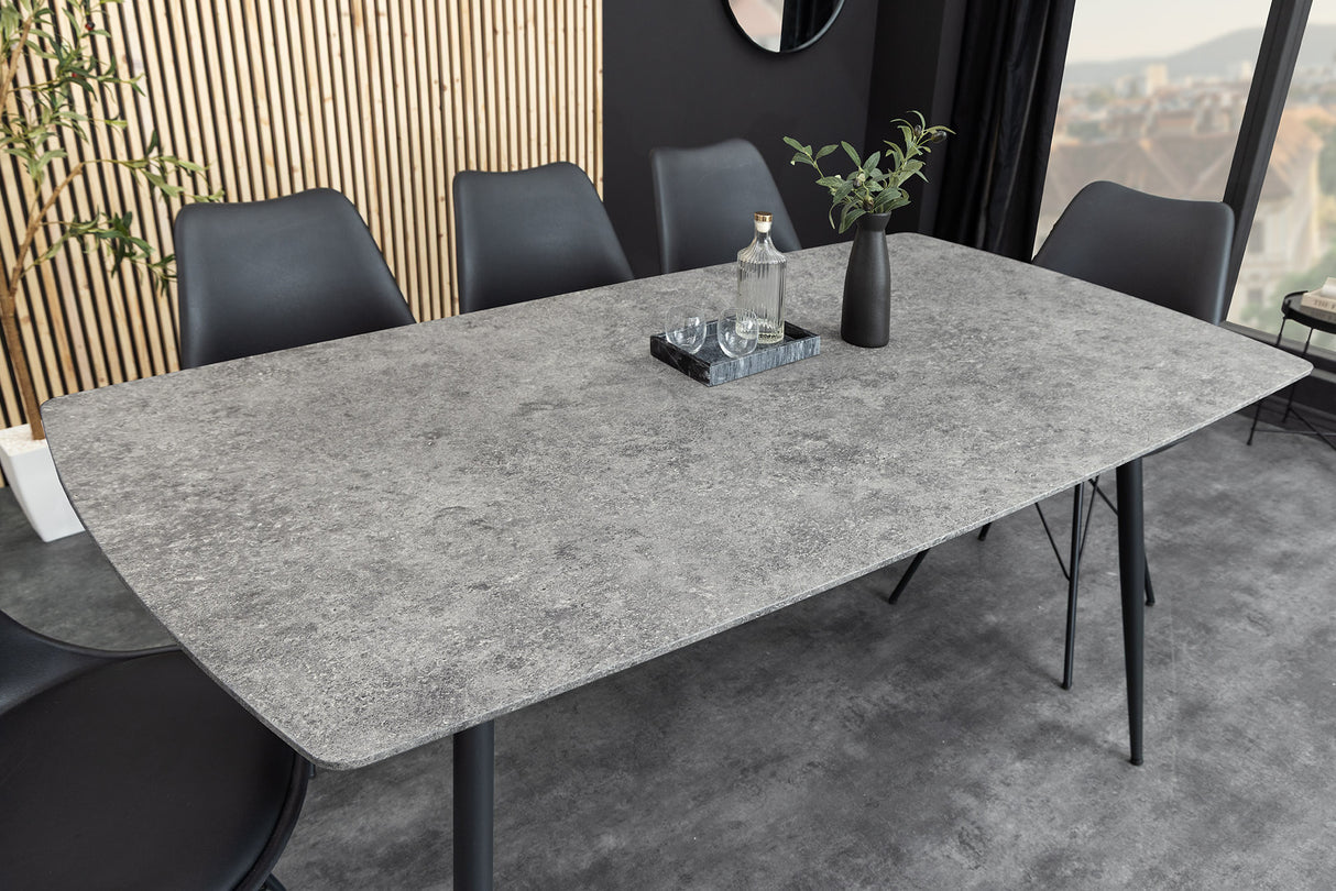 Dining table APARTMENT 120cm grey stone look w/ black metal frame