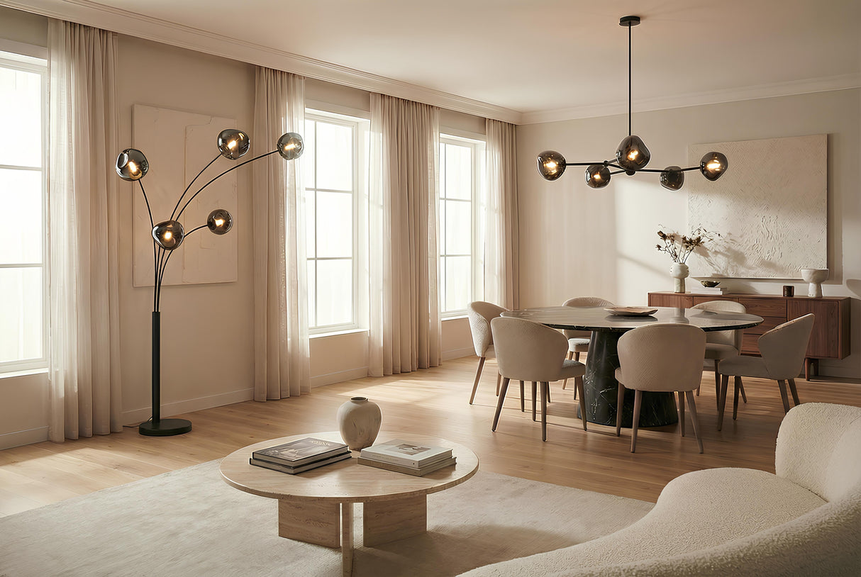 Pendant lamp LIQUID DIAMOND 5 glass lampshades smoked look