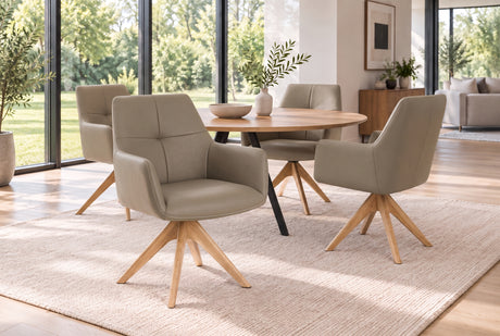 Swivel chair ALMARA 360° auto-return w/ armrests pocket spring core leather taupe