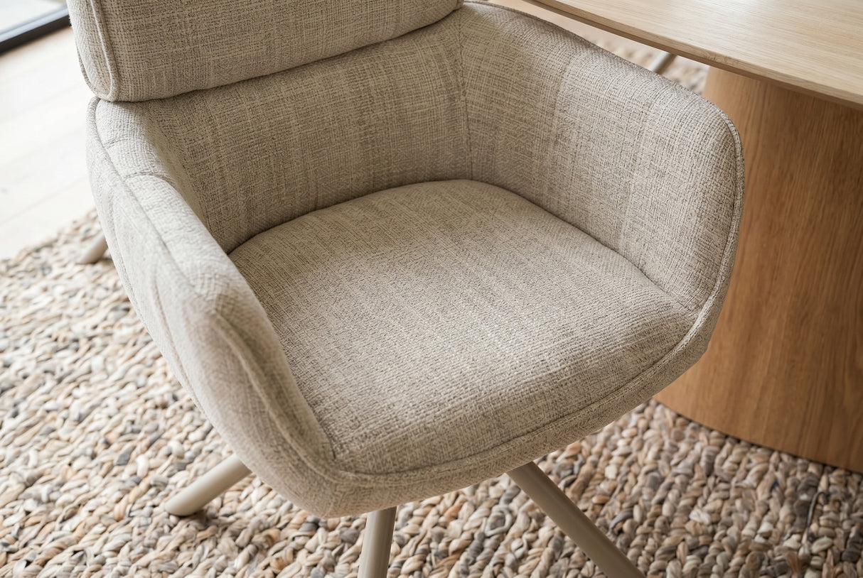 Swivel chair UNIQUE 180° auto-return w/ armrests chenille fabric beige champagne