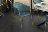 Chair NOBLESSE w/ armrests velvet teal blue golden legs
