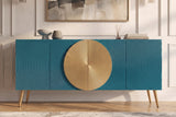 Sideboard AURUM 180cm textured front gold circle accent mango wood turquoise gold metal feet