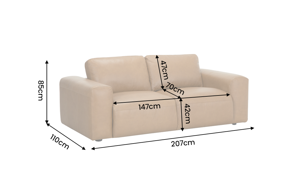 Sofa BIG GEORGE 205cm 2-seater leather cognac