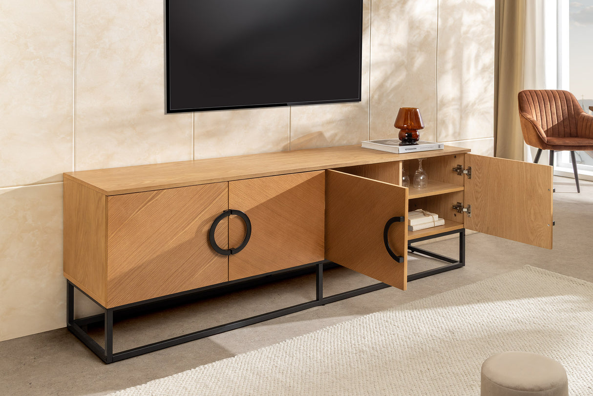 TV-Lowboard GRANDEZZA 180cm oak wood look w/ black metal frame
