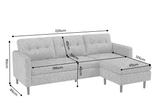 Ecksofa STOCKHOLM 220cm 3-Sitzer Federkern Strukturstoff grau