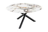 Dining table SPIN Ø 150cm rotatable with removable platter ceramic marble look white multicoloured