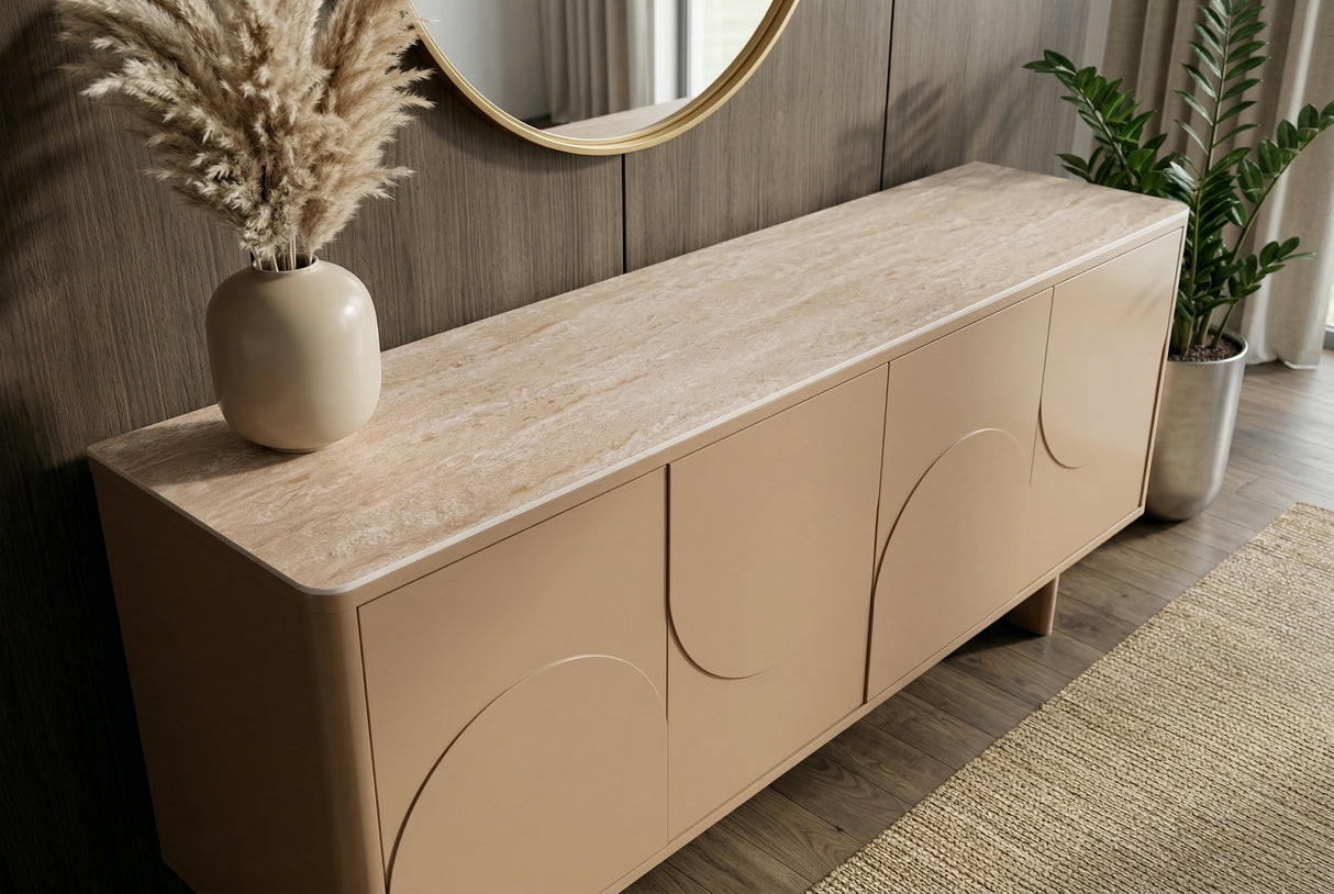 Sideboard SAVOY 180 cm 3D Natur mit Travertin-Marmor-Keramikplatte