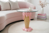 Coffee table ICE CREAM 50cm w/ tempered glass pink beige