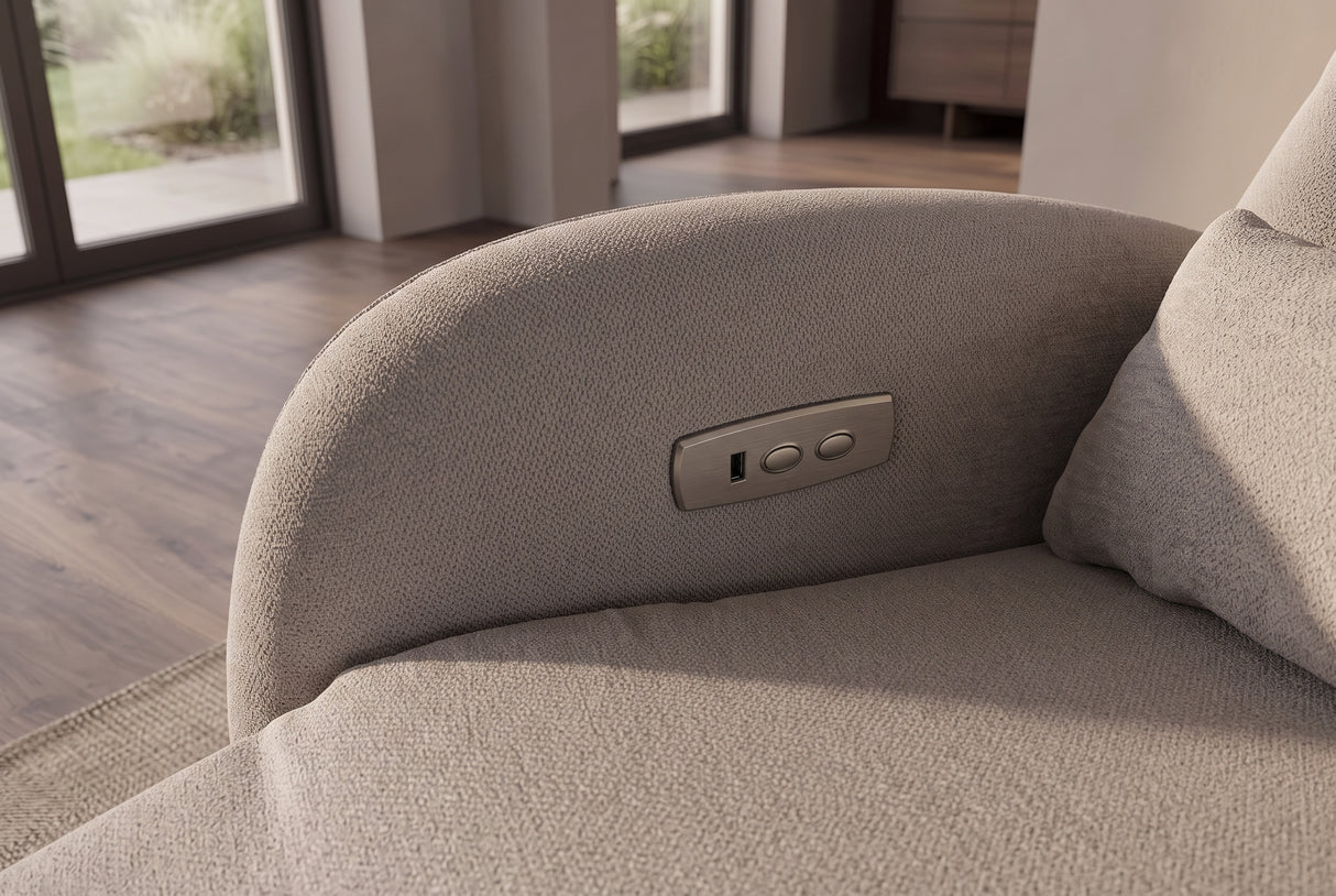Kinosessel PRIORITY 360° drehbar elektrisch verstellbar mit USB-Anschluss Strukturstoff Greige