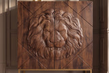 Highboard LION 120cm 3D lion front mango wood brown w/ gold metal frame