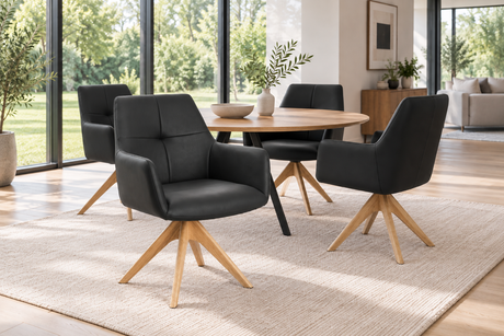 Swivel chair ALMARA 360° auto-return w/ armrests pocket spring core leather black