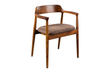 Chair KENNEDY upholstered seat w/ armrests sheesham wood stone finish brown