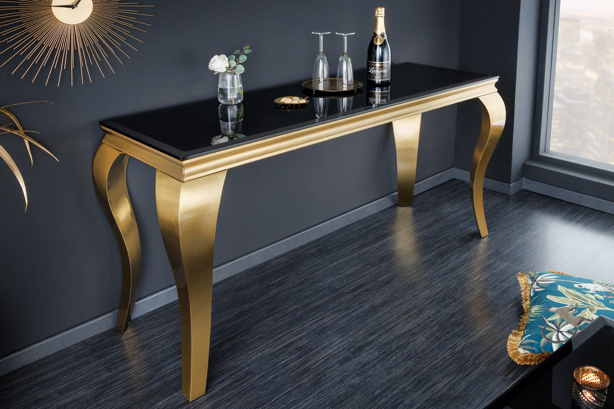 Konsole MODERN BAROCK 140cm schwarz gold Opaloptik Hartglas