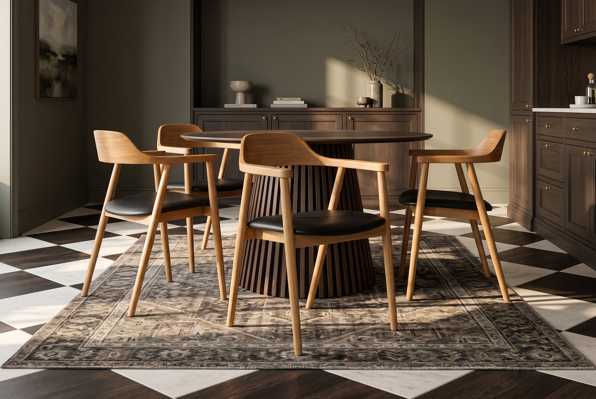 Chair VALHALLA WOOD w/ armrests artificial leather black and oak wood natural