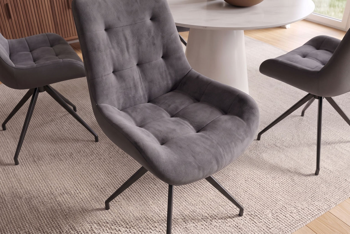 Chair DIVANI retro style artificial leather microfibre light grey black
