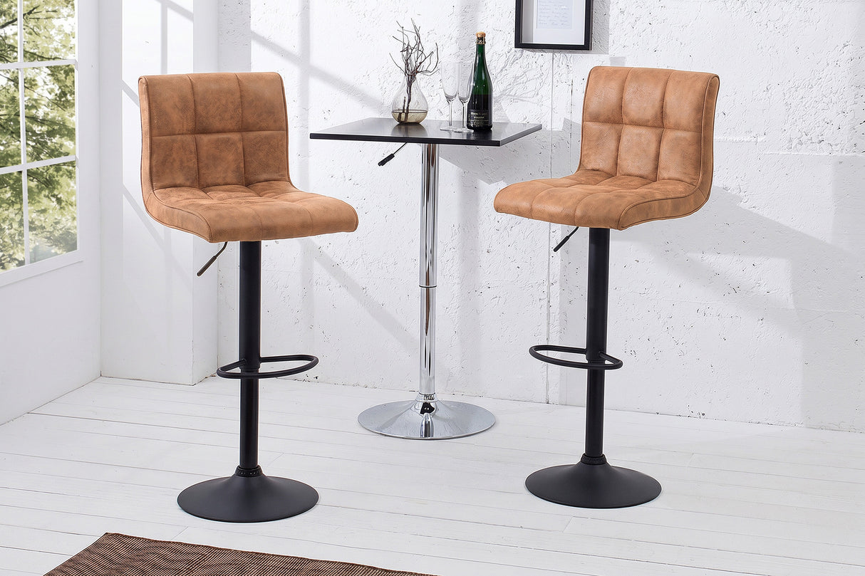Bar stool MODENA 92-116cm 360° rotatable microfibre vintage brown  w/ black metal frame