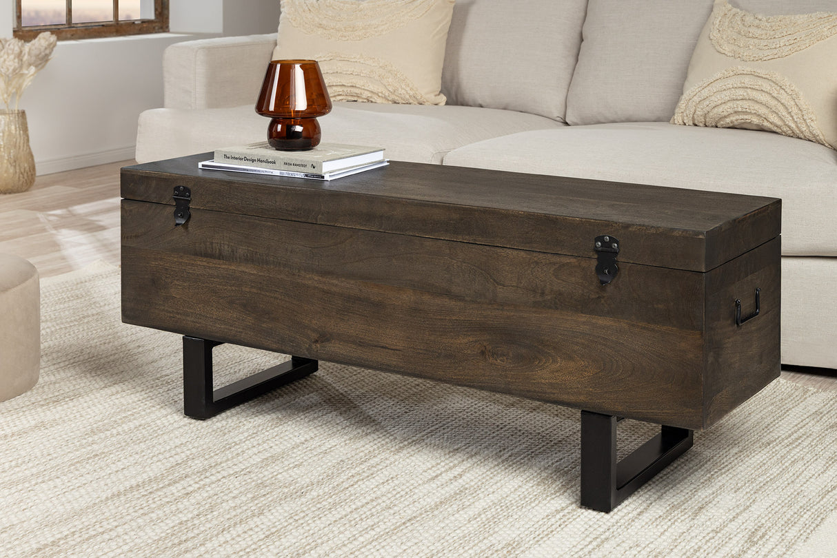 Sitzbank Truhe FACTORY LOFT 115cm Mangoholz taupe braun