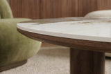 Couchtisch ORGANIKO 110cm weiß-braune Keramikoptik m. Nussbaum-Holzoptik-Gestell