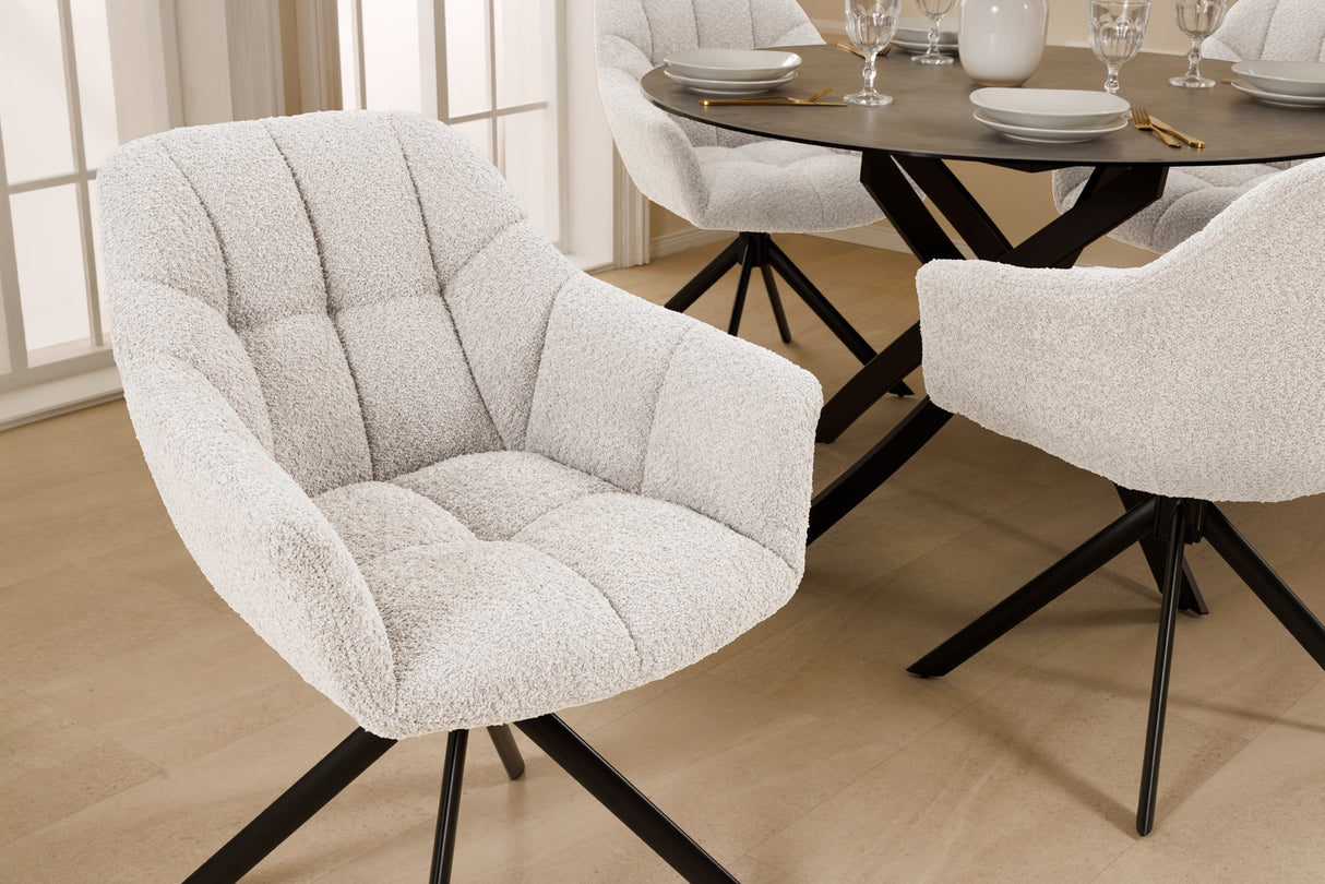 Swivel chair PAPILLON rotatable 180° with armrests bouclé white