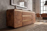 Sideboard MONZA 180cm fluted front rounded edges mango wood brown w/ gold details