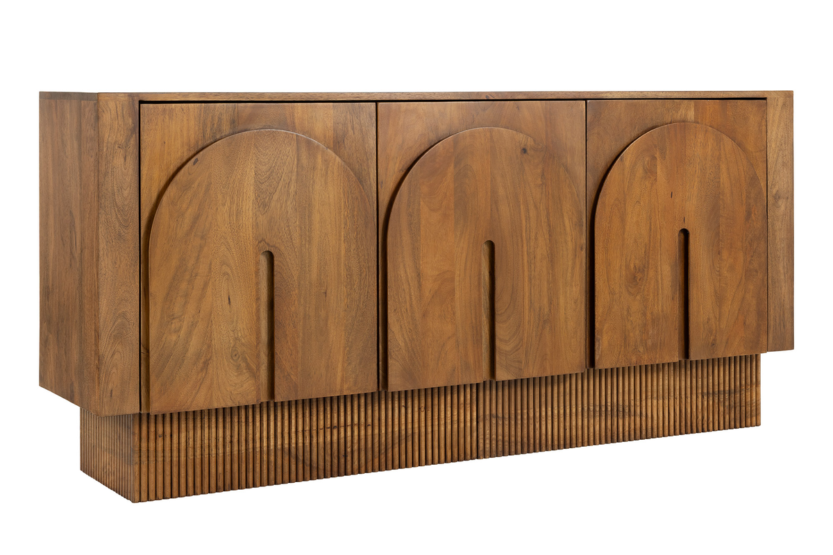 Sideboard ARCADIA 160cm arched front fluted pedestal base mango wood brown