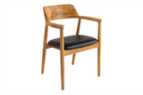 Chair KENNEDY w/ armrests artificial leather black and teak wood natural