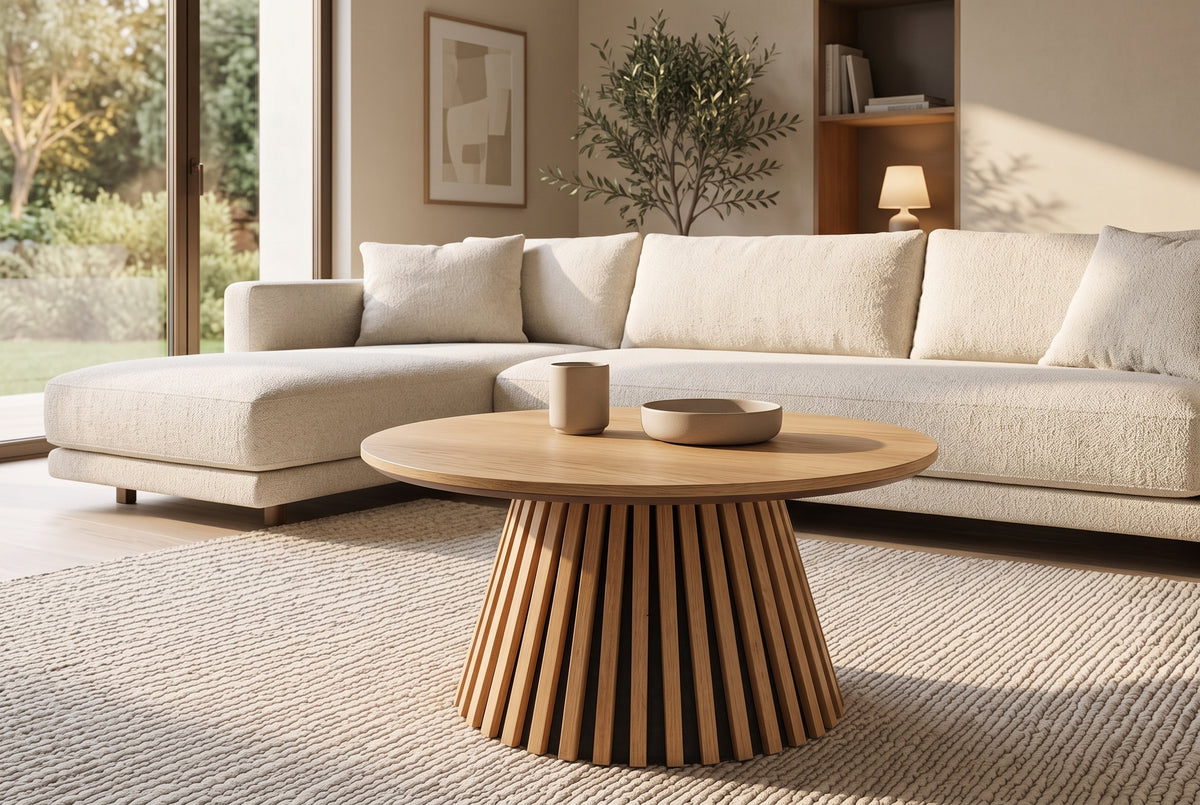Coffee table VALHALLA WOOD Ø 70cm round oak wood veneered natural
