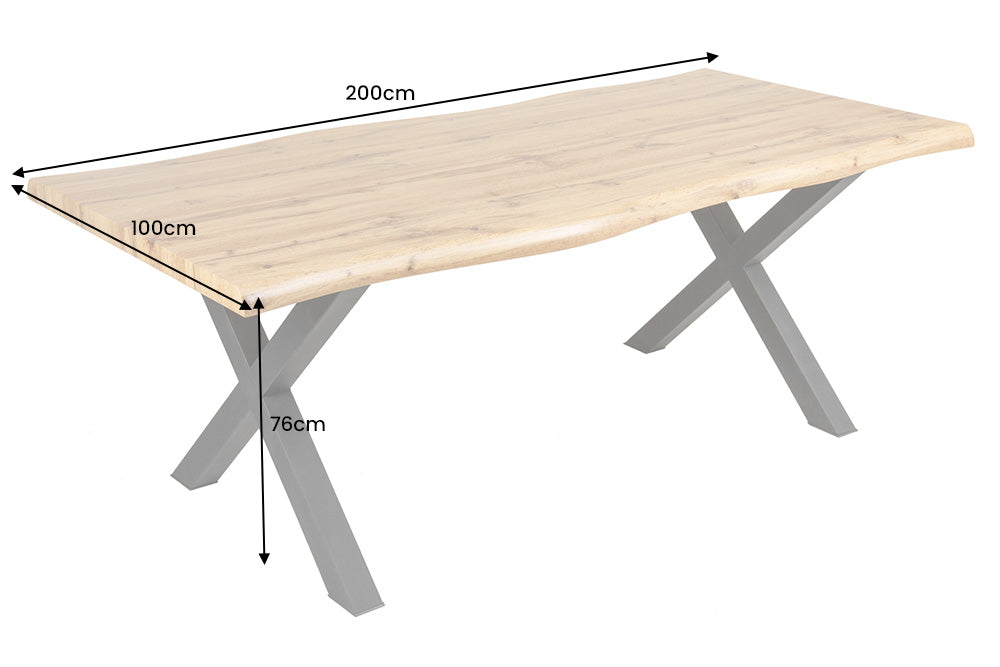 Dining table WILD 200cm table top 50mm X-legs wild oak look natural